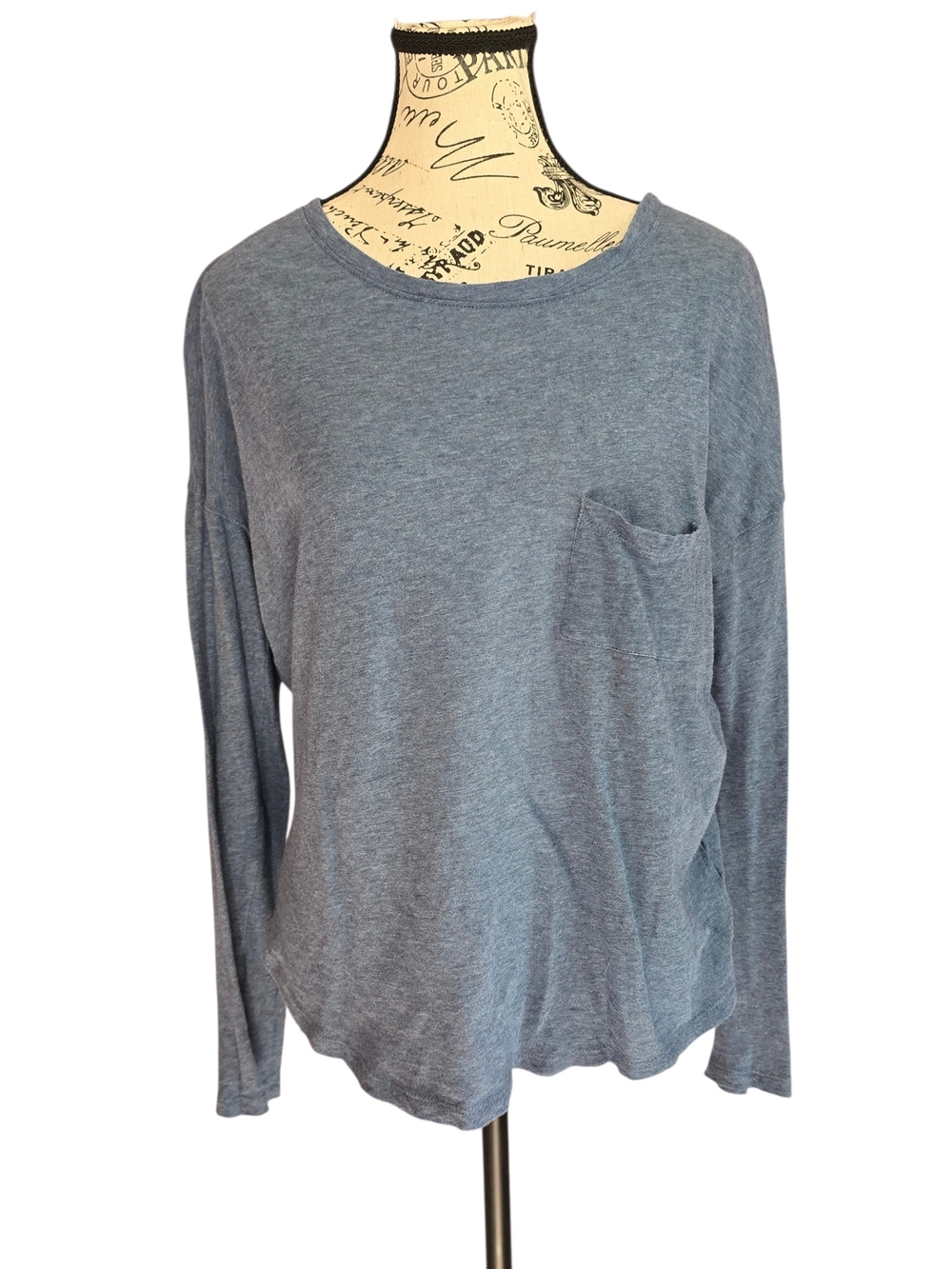 Vince Blue Cotton Tee with Chest Pocket M Basic Slouchy